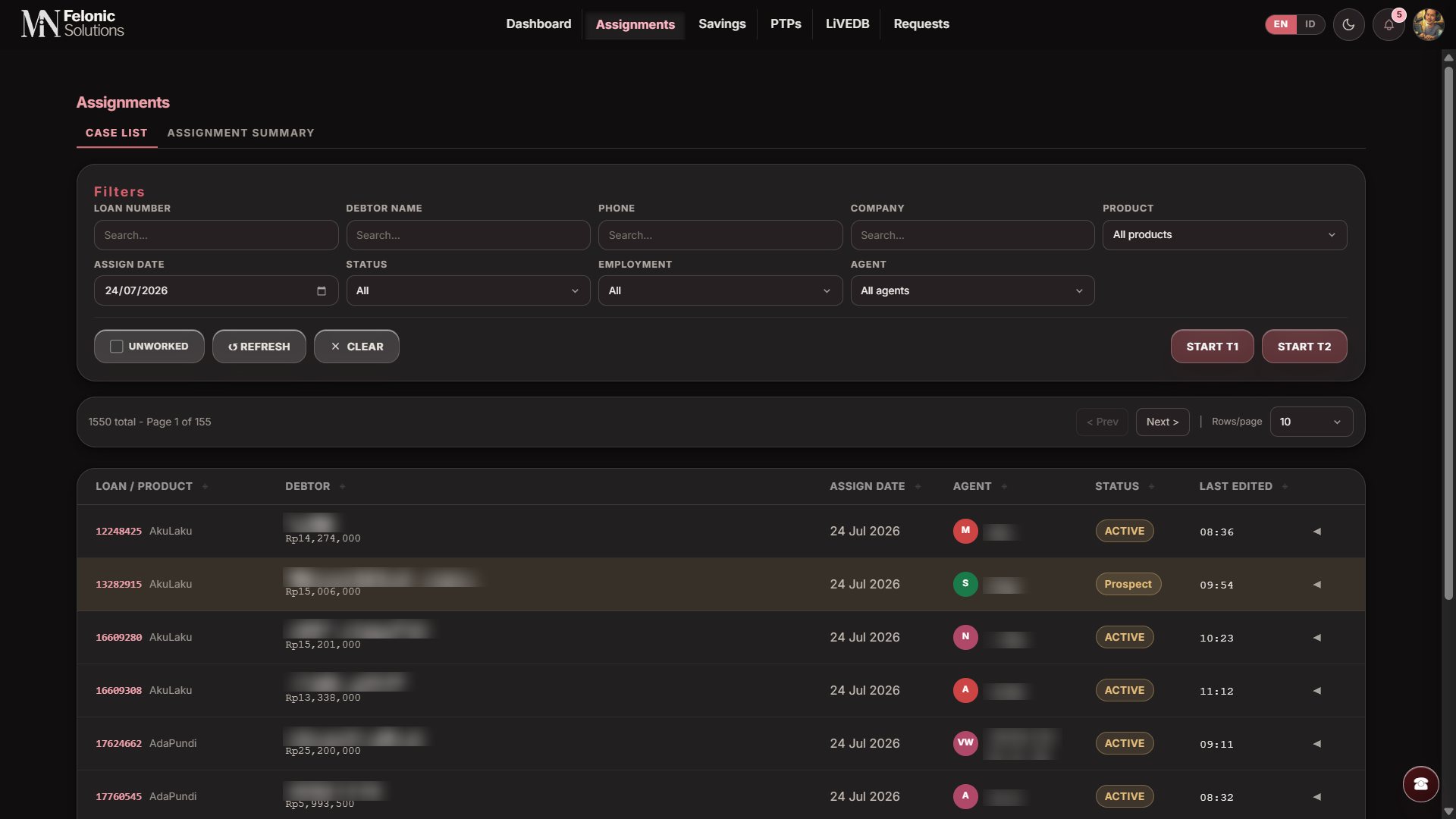 Daftar assignment harian agent di dashboard